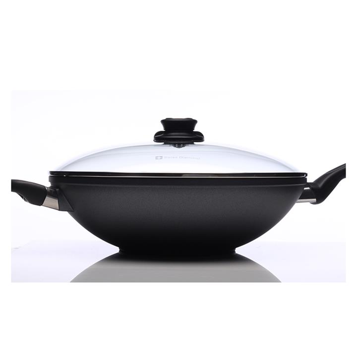 Swiss Diamond 5.2L Non Stick Wok with Vented Glass Lid and Stainless Steel Rack