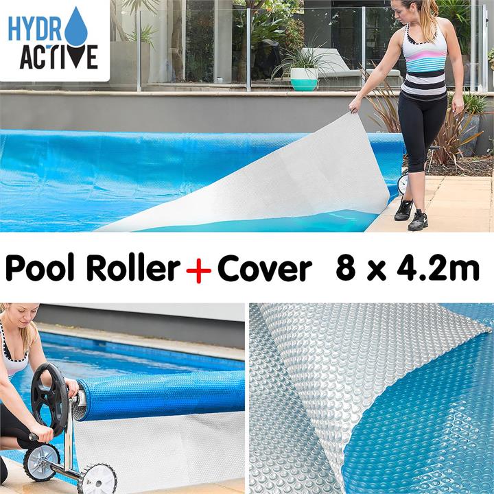 Swimming Pool Roller Cover Combo 400micron - Silver/Blue - 8m x 4.2m