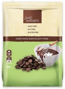 Sweet William Dark Choc Baking Buttons G/F 300g