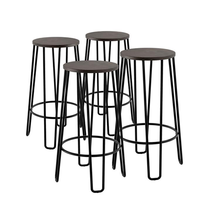 Talia Industrial Bar Stool with Wooden Seat (Set of 4)