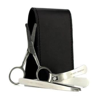 The Art Of Shaving Manicure Set: Nail Clipper + Nose Hair Scissors + Tweezers + Black Leather Pouch 3pcs Men's Skincare