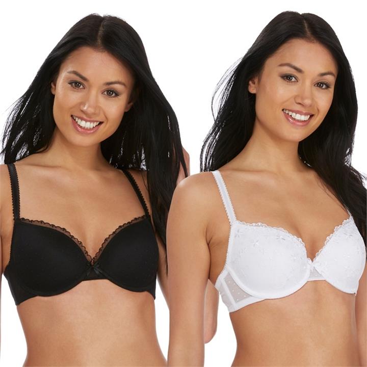 The Collection 2 Pack Underwired Padded T-Shirt Bras, Size: 32A, White, Size: 10A