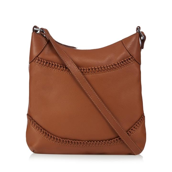 The Eighth Tan Leather Whipstitched Cross Body Bag, Women's