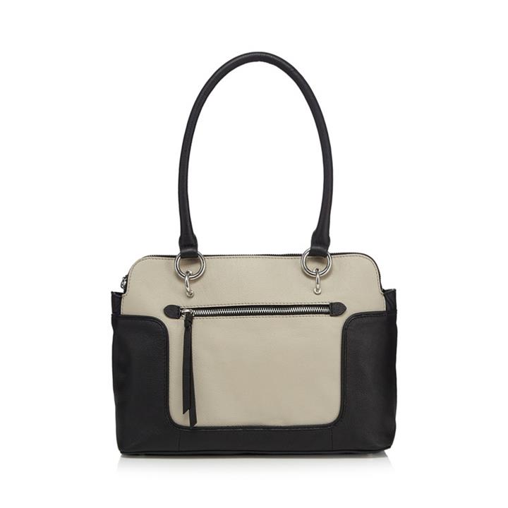 The Collection Cream (Ivory) Leather Colour Block Grab Bag, Women's