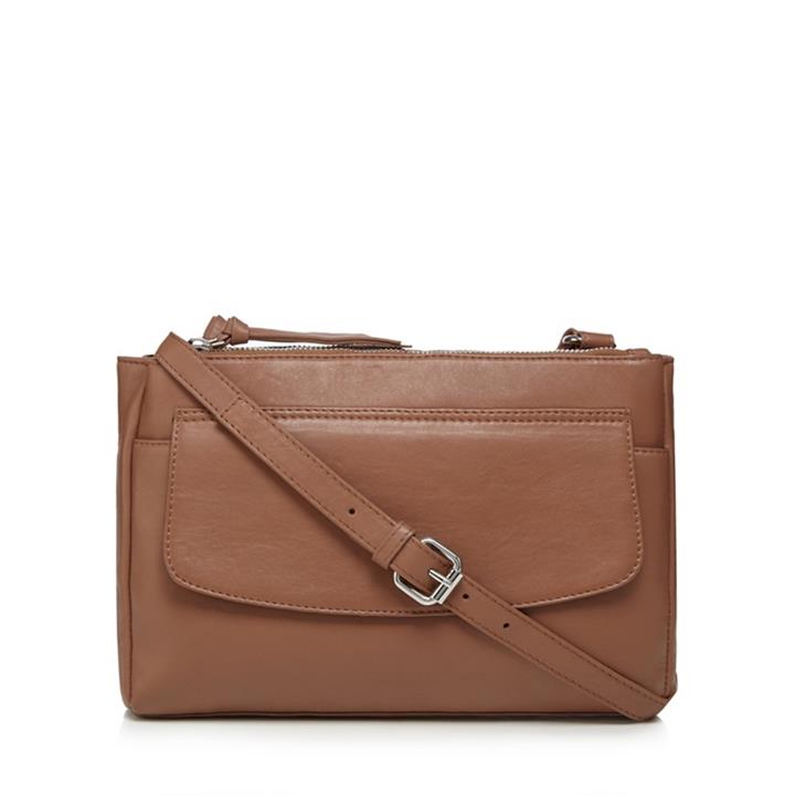 The Collection Tan Leather Zip Top Cross Body Bag, Women's