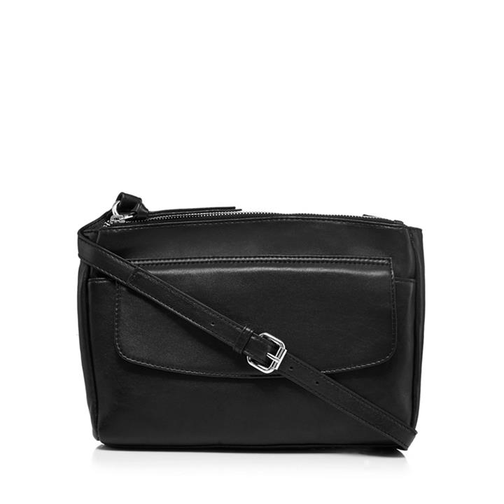 The Collection Black Leather Zip Top Cross Body Bag, Women's