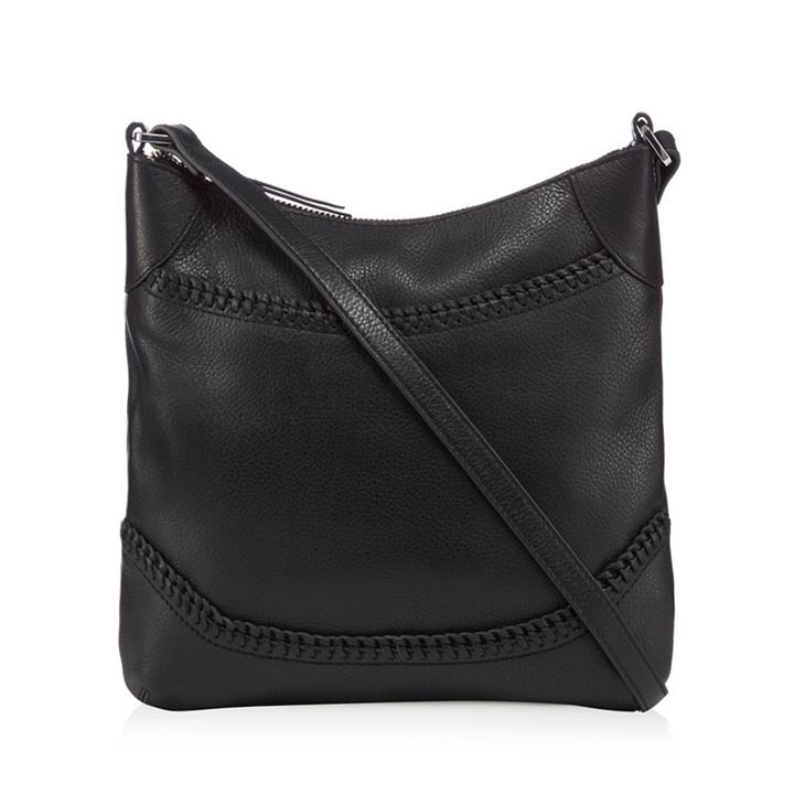 The Eighth Black Leather Whipstitched Cross Body Bag, Women's