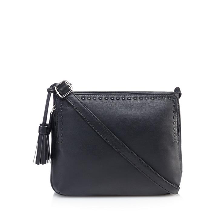 The Collection Black Leather Tassel Cross Body Bag, Women's