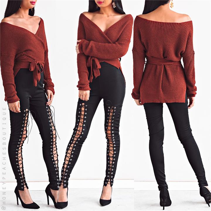 Top That Wrap Knit Sweater - Rust