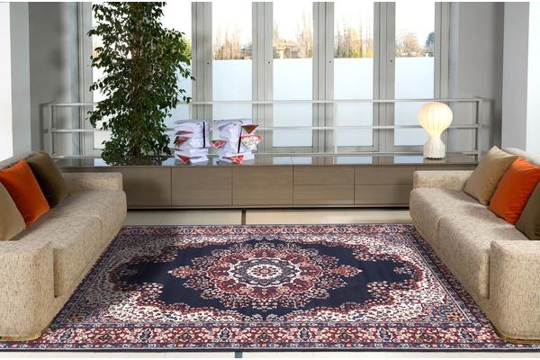 Traditional Pattern Medallion Rug Navy Red 280x190cm