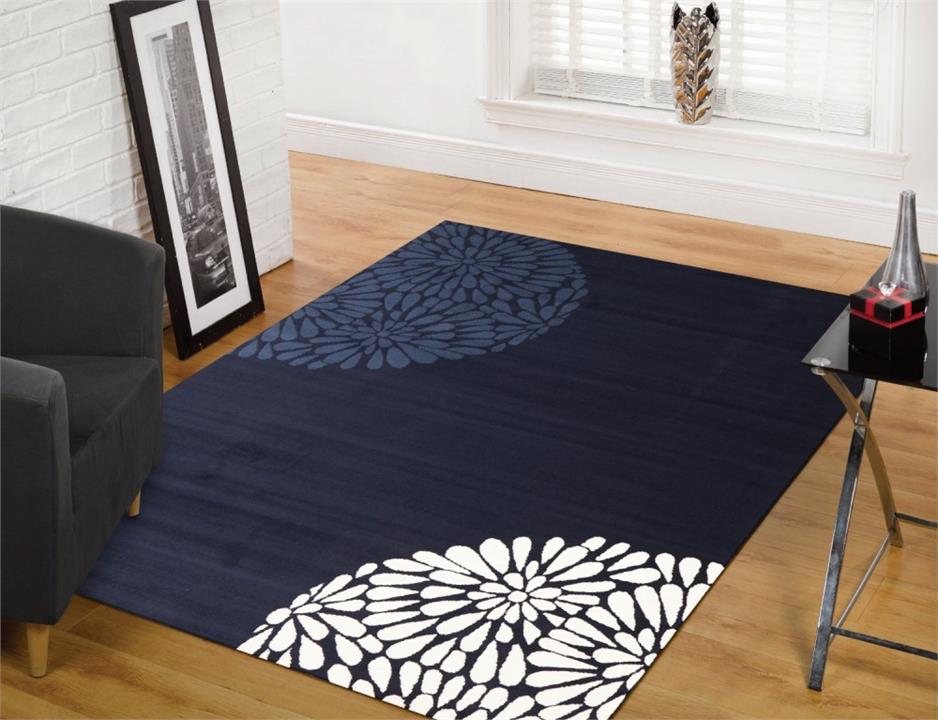 Uber Modern Burst Pattern Rug Navy Blue White