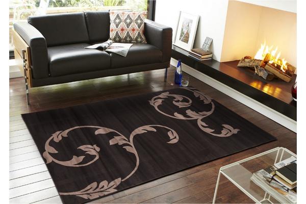 Ultra Modern Black Leaf Pattern Rug 280x190cm