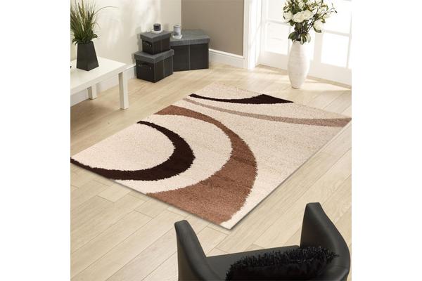 Urban Curves Shag Rug Ivory Beige 330x240cm