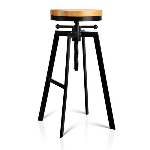 Vintage Industrial Stools Swivel Retro Steel Bar Chair w/ Wooden Seat -098