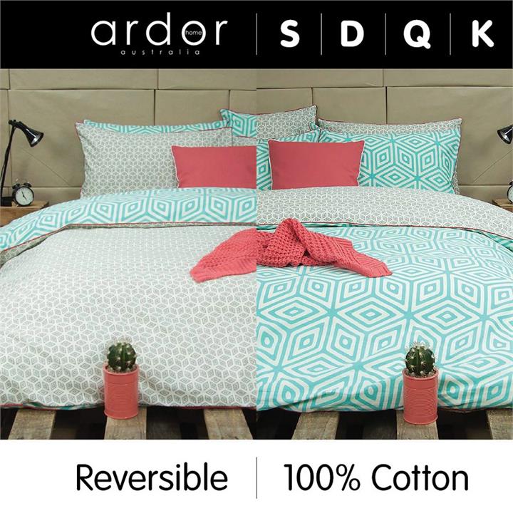 Wathe Aqua - Reversible Quilt Cover Set 100% Cotton