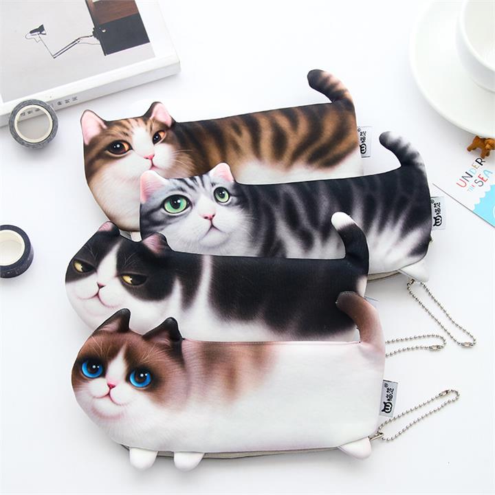 WAM PC-08 Simulation Cat Pencil Case School Stationery Pen Bag Multifunctional Cosmetic Bag