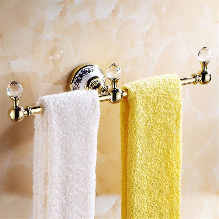 WANFAN 6319 Bathroom Prolonged Decorative Gold Luxury Double Bars Crystal Wall Mounted Robe Holder Towel Rack