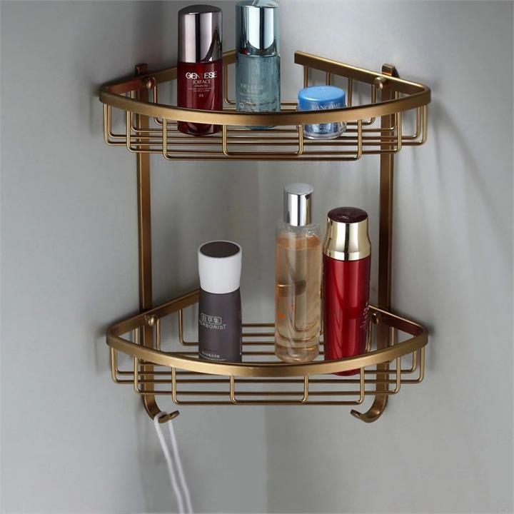 WANFAN MJ-7011 Bathroom Shelves 2 Layer Antique Metal Shower Corner Shelf Wall Mount Shampoo Storage Shelf Rack Bathroom Basket Holder