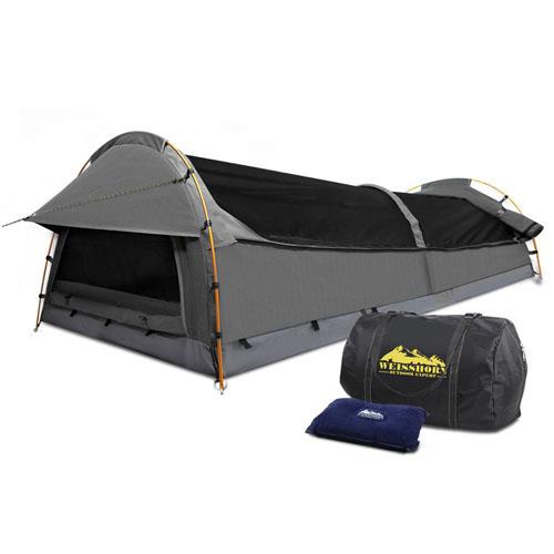 Weisshorn King Single Swag Tent Camping Canvas with Carry Bag Air Pillow Grey