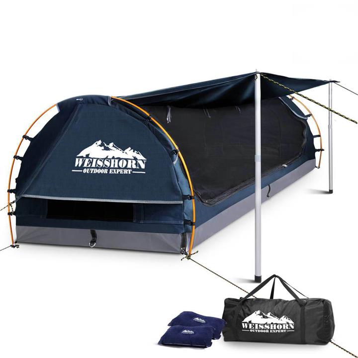 Weisshorn Double Swag Dome Tent Ripstop Canvas Camping 4WD Biking w/ Carry Bag Navy