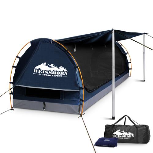 Weisshorn King Single Swag Dome Tent Ripstop Canvas Camping 4WD Biking w/ Carry Bag Navy