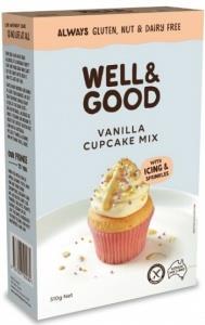 Well And Good Vanilla Cup Cake Mix + Frosting & Colour Sprinkles G/F 510g