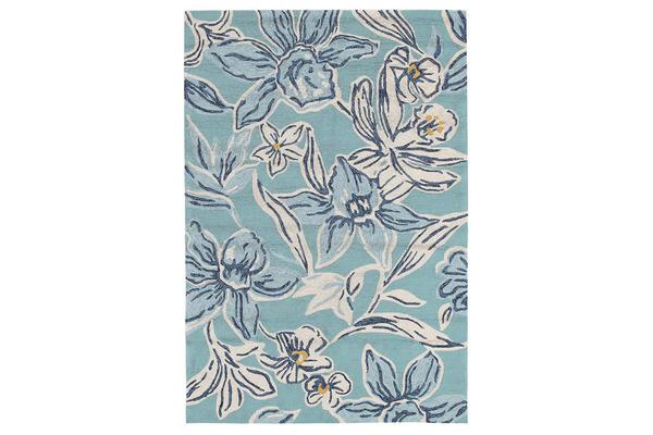 Whimsical Blue Floral Indoor Outdoor Rug 225x155cm