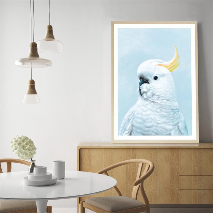 White Cockatoo in Blue Art Print | Various Sizes