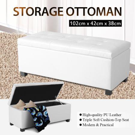 White PU Rectangular Storage Ottoman