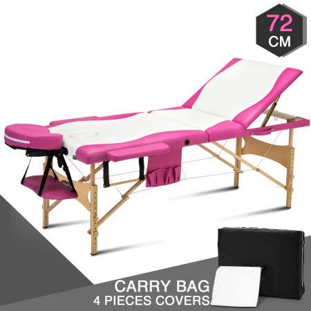 White and Pink 3 Fold Wooden Massage and Beauty Therapy Bed