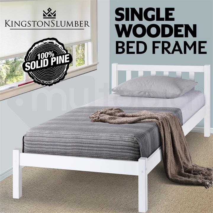 White Wooden Single Bed Frame