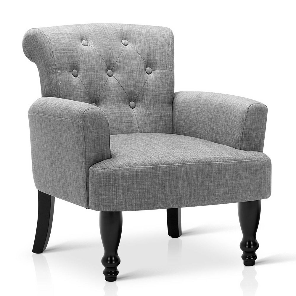 Wing Armchair French Provincial Linen Fabric (Ash Grey)