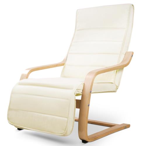 Wooden Chair Lounge w/ Adjustable Footrest Beige