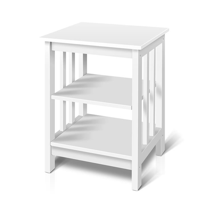 Wooden Bedside Table 3 Tier Storage Shelf Bedroom Home Office Table White