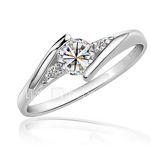 Women's Synthetic Diamond Zircon / Cubic Zirconia / Platinum Plated Ring - Round Love / Elegant Silver Ring For Wedding / Party / Birthday