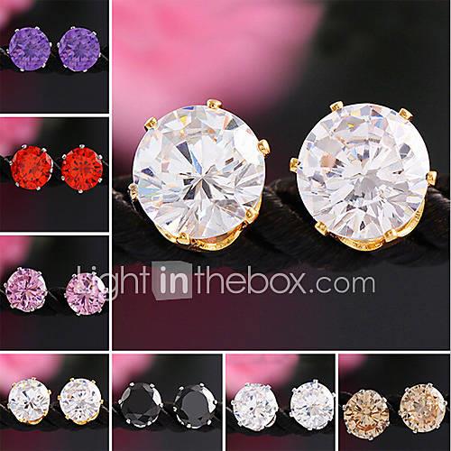 Women's Zircon Stud Earrings - Pink Golden Champagne Earrings For Wedding Party Daily