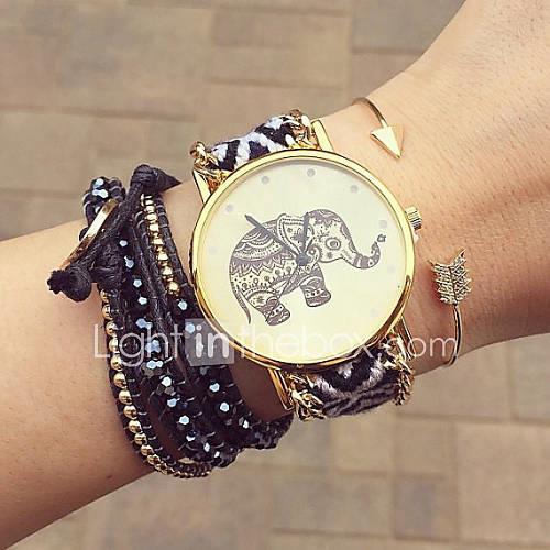 Women's Quartz Bracelet Watch Handmade Casual Watch Fabric Band Flower Bohemian Fashion Black