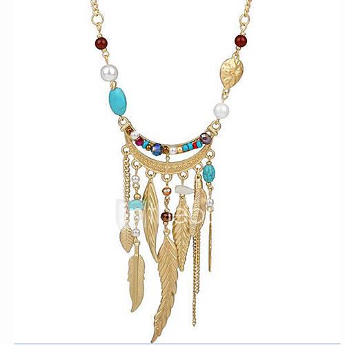 Women's Leaf Turquoise Crystal Imitation Pearl Strands Necklace  -  Tassel Bohemian Assorted Color Necklace For Party Daily Casual