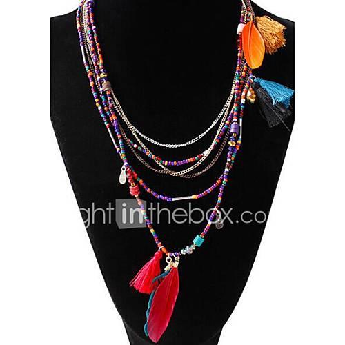 Women's Chain Necklaces Strands Necklaces Turquoise Resin Feather Alloy Feather Tassel Bohemian Black Blue Assorted Color JewelryParty