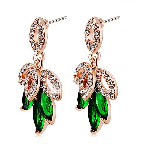 Women's Crystal / Cubic Zirconia Crystal / Zircon / Gold Plated Drop Earrings - Classic / Elegant / Fashion Green Four Leaf Clover