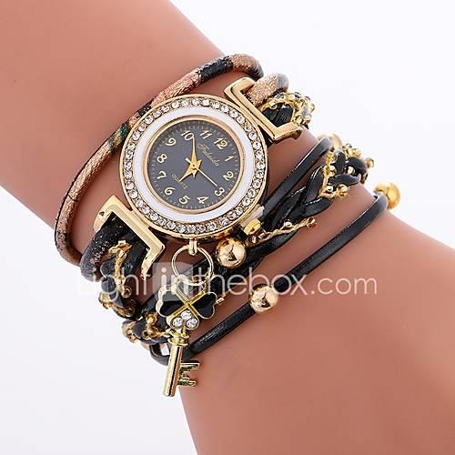 Women's Quartz Bracelet Watch Chinese Imitation Diamond Casual Watch PU Band Casual Bohemian Black White Blue Red Brown Sky Blue