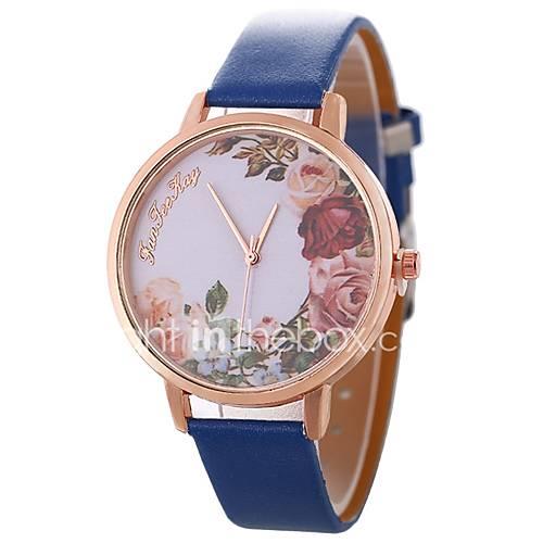 Women's Wrist Watch Chinese Large Dial / Casual Watch PU Band Flower / Vintage Black / Blue / Brown