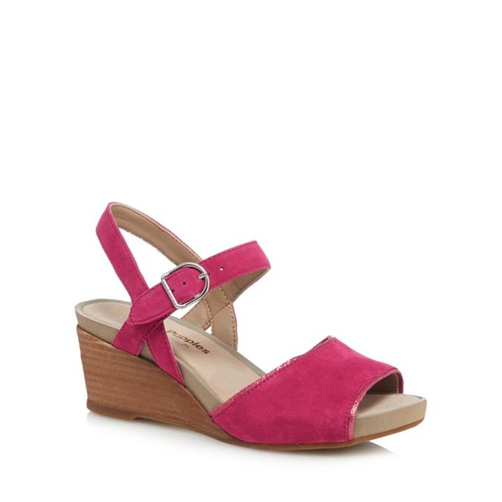 Womens Hush Puppies Pink Suede 'cassale' Mid Wedge Heel Ankle Strap Sandals, Women's, Size: 8, Bright Pink, Size: 10