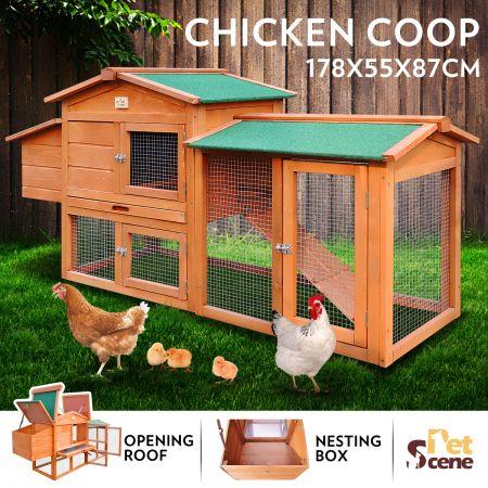 Wooden Chicken Coop Rabbit Hutch Guinea Pig Ferret Cage Hen House 2 Storey Run With Nesting Box