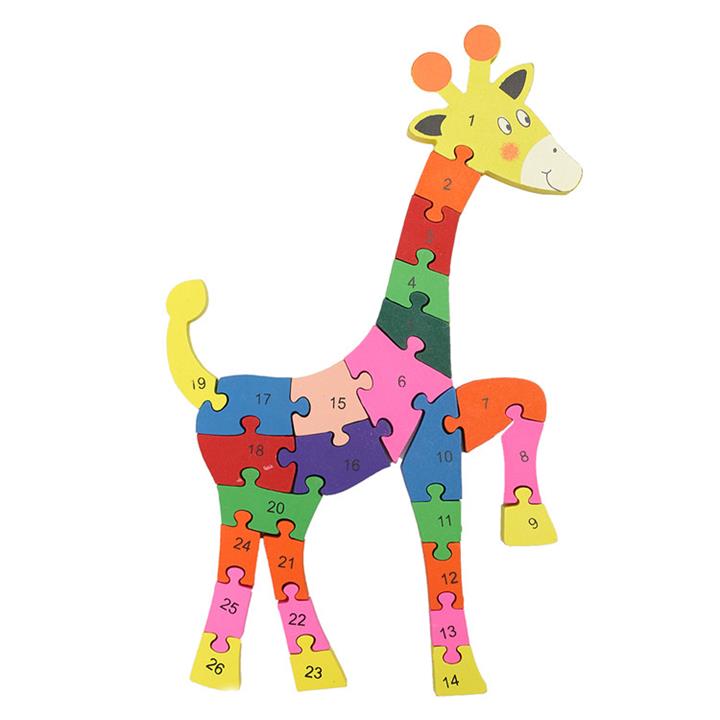 Wooden Giraffe Pattern Puzzle Jigsaw Alphabet Letter Number Blocks Kids Educational Toy