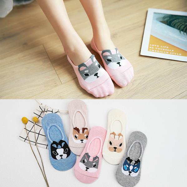 Women Cute Cartoon Dogs Antiskid Invisible Boat Sock Casual Summer Thin Breathable Socks