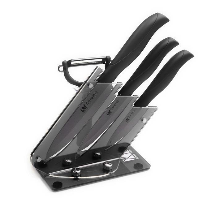 XYj Brand Home Cooking Tools Gift Set 3,4,5 inch Ceramic Knife Non-stick Kitchen Knives + Peeler + Black Acrylic Knife Stand