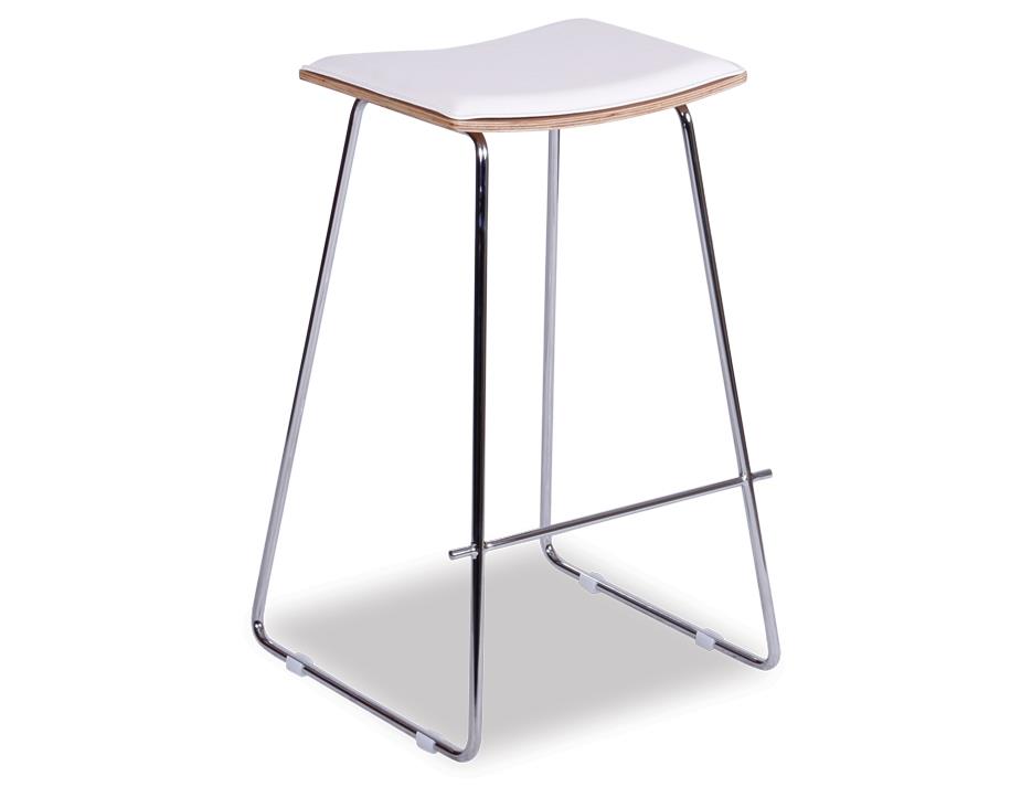 Yvonne Potter Y Design Timber Counter Stool Replica | Chrome Frame & White Padded Seat