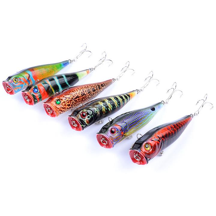 ZANLURE 6pcs/set 9cm 14.4g Fishing Lure Top Water Colorful Pattern Bionic Popper Hard Bait