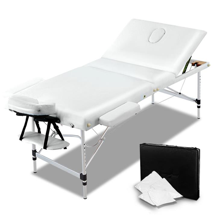 Zenses Portable Massage 3 Fold Aluminium Table for Beauty Therapy 75cm Wide White